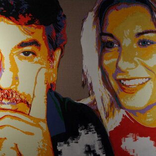 Marco Columbro e Stefania 150x100 tecnica mista su tela