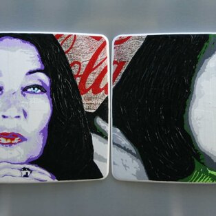 Comunicazione parallela n.4 (Oriana Fallaci) 160x80 tecnica mista su schermi in vetroresina