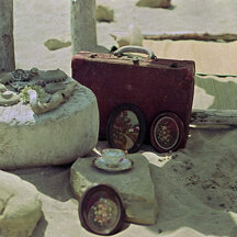 Natura morta con valigia di cartone still life