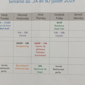 Programma animazione settimanale