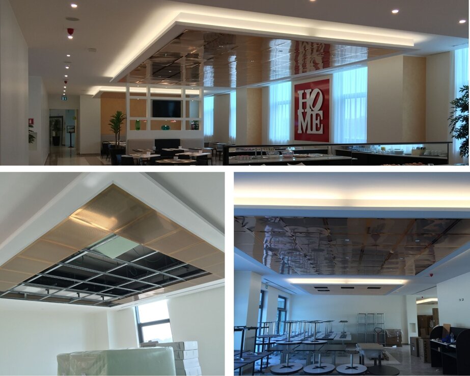 Pannelli ispezionabili con struttura nascosta, come cornice una veletta con gola luce