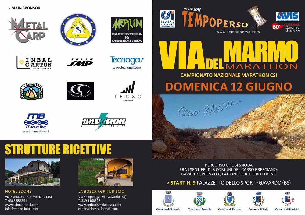 A GAVARDO (BS) APPRODA LA “VIA DEL MARMO MARATHON”, CAMPIONATO NAZIONALE CSI