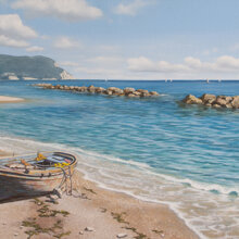 Barca a Porto Recanati acrilico ed olio su tela 40x70