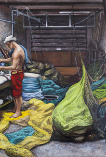 Le reti del pescatore acrilico e olio su tela 40x60