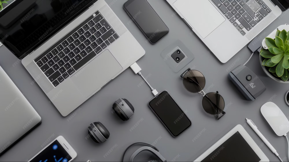 flat-lay-image-showcasing-various-charging-devices-stations-smartphones-laptops-other-gadgets-generative-ai_262708-29452