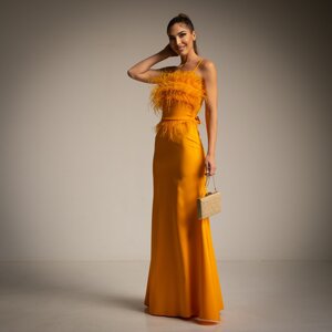 abito-lungo-orange-piume