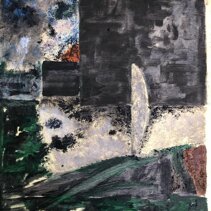 Questo posto fa paura ma... Grasso, cenere, pigmenti, colla di coniglio su legno, 40x30 cm. anno 2021