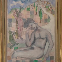 Giovane ammiratore piange la triste sorte di Basti Giovane ammiratore piange la triste sorte di Bastiano Acrilico su tela cm. 37x24 anno 2022