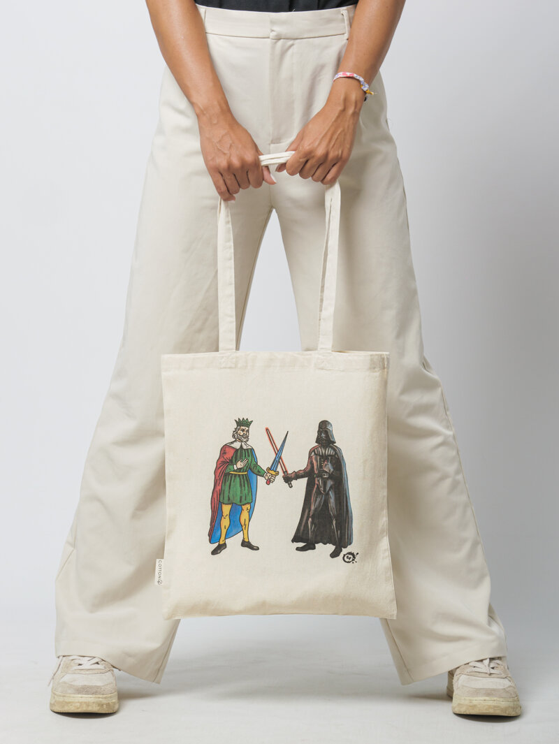 Shopping bag con stampa del Re di Spade e Darth Vader, design Eco Pop