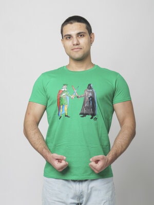 T-shirt uomo con stampa del Re di Spade e Darth Vader, design Eco Pop