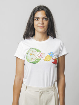 T-shirt donna con stampa di Pac-Man in versione siciliana, design Eco Pop