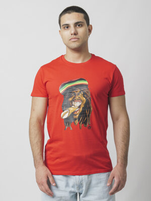 T-shirt uomo con stampa di Bob Marley che fuma un cannolo siciliano, design Eco Pop