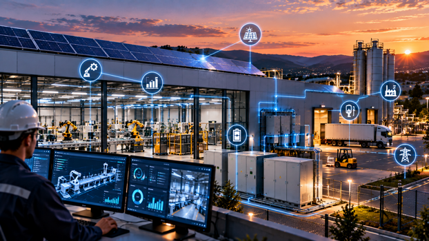 fabbrica intelligente al tramonto