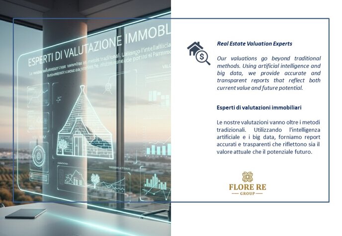 Agenzie immobiliari Puglia Esperti di valutazioni immobiliari Le nostre valutazioni vanno oltre i metodi tradizionali. Utilizzando l'intelligenza artificiale e i big data, forniamo report accurati e trasparenti che riflettono sia il valore attuale che il potenziale futuro.