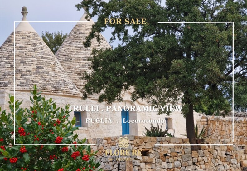PUGLIA . TRULLI RESTAURATI CON BOSCO .LOCOROTNDO . AGENZIA FLORE IMMOBILIARE . RE . DIEGO FLORE