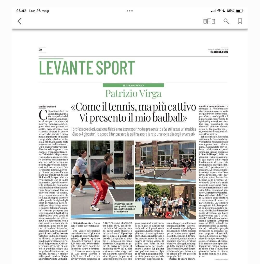 ARTICOLO SUL BADBALL SECOLO XIX Levante del 26 Maggio 2025