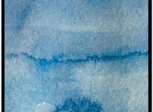 Blue watercolor with layered translucent fields and a horizontal fluid line, from Il passo breve degli angeli by Sergio Giannotta, 2024 Blue watercolor with layered translucent fields and a horizontal fluid line, from Il passo breve degli angeli by Sergio Giannotta, 2024