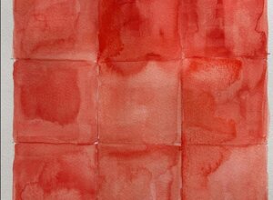Red watercolor grid composed of nine translucent rectangular fields, from Il passo breve degli angeli by Sergio Giannotta, 2024 Red watercolor grid composed of nine translucent rectangular fields, from Il passo breve degli angeli by Sergio Giannotta, 2024