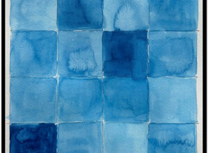 Blue watercolor grid composed of irregular translucent squares, from Il passo breve degli angeli by Sergio Giannotta,2024 Blue watercolor grid composed of irregular translucent squares, from Il passo breve degli angeli by Sergio Giannotta,2024