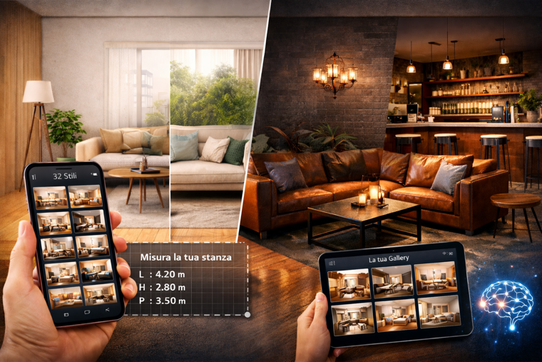 Render di ambienti interni con stili di interior design generati con AI