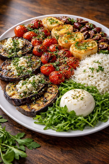 Piatto Equilibrio con verdure, riso basmati e formaggio fresco Piatto Equilibrio con verdure, riso basmati e formaggio fresco