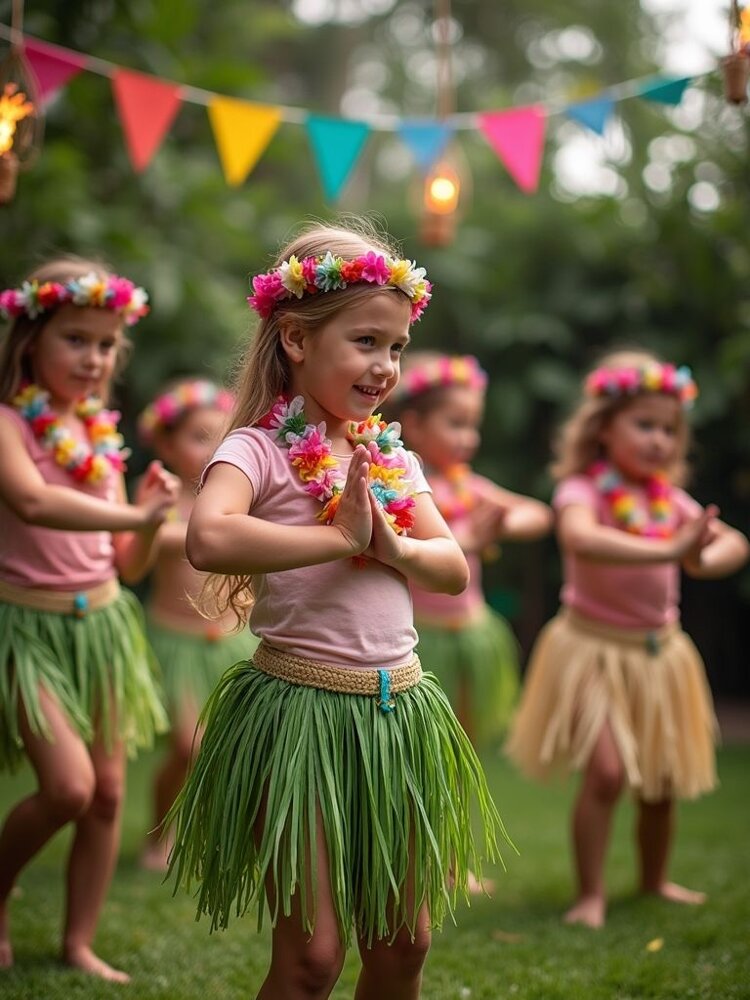 Bambine felici alla Festa Hawaiana