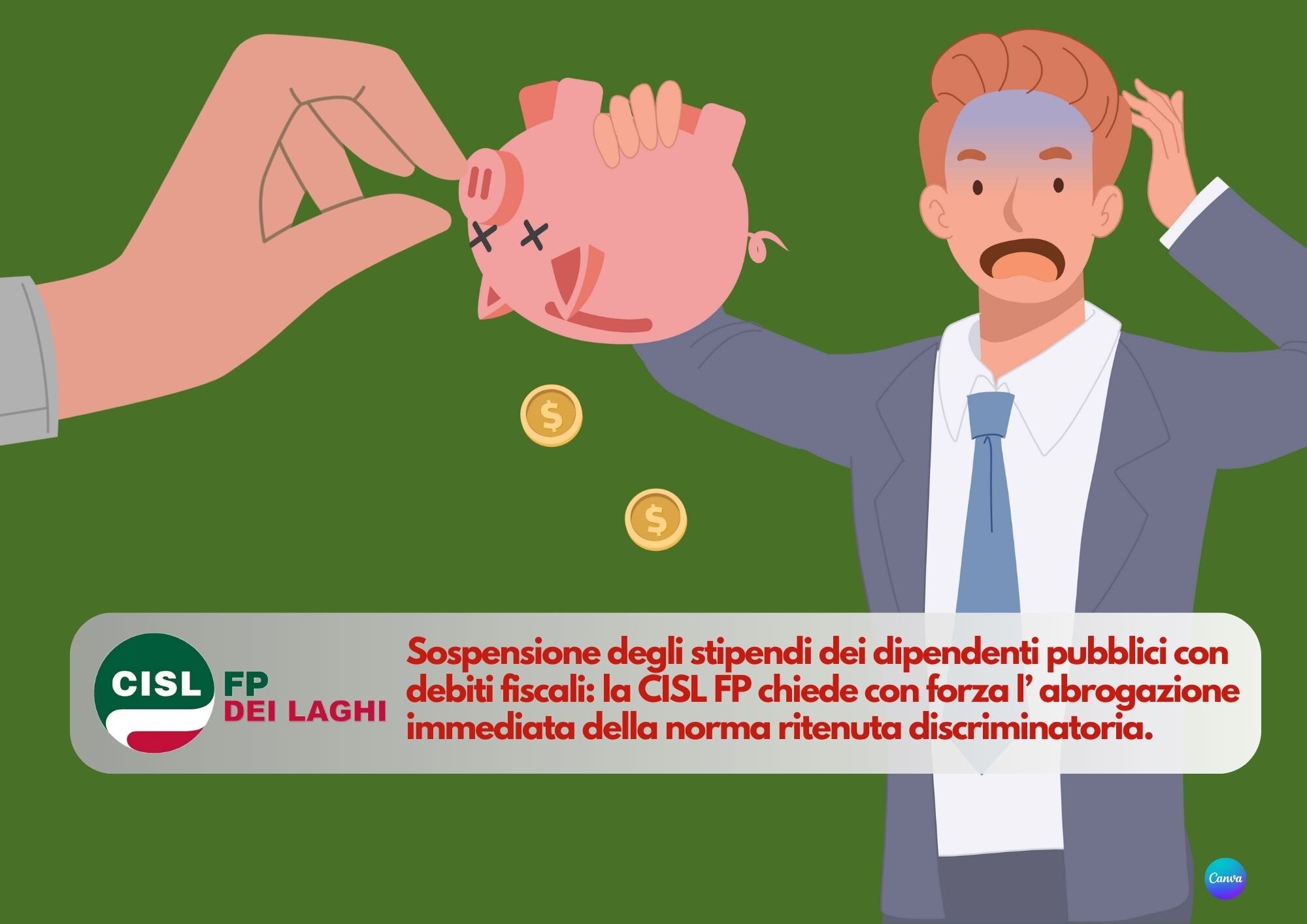 CISL FP dei laghi. Sospensione stipendi dipendenti pubblici con debiti fiscali: norma discriminatoria da abrogare