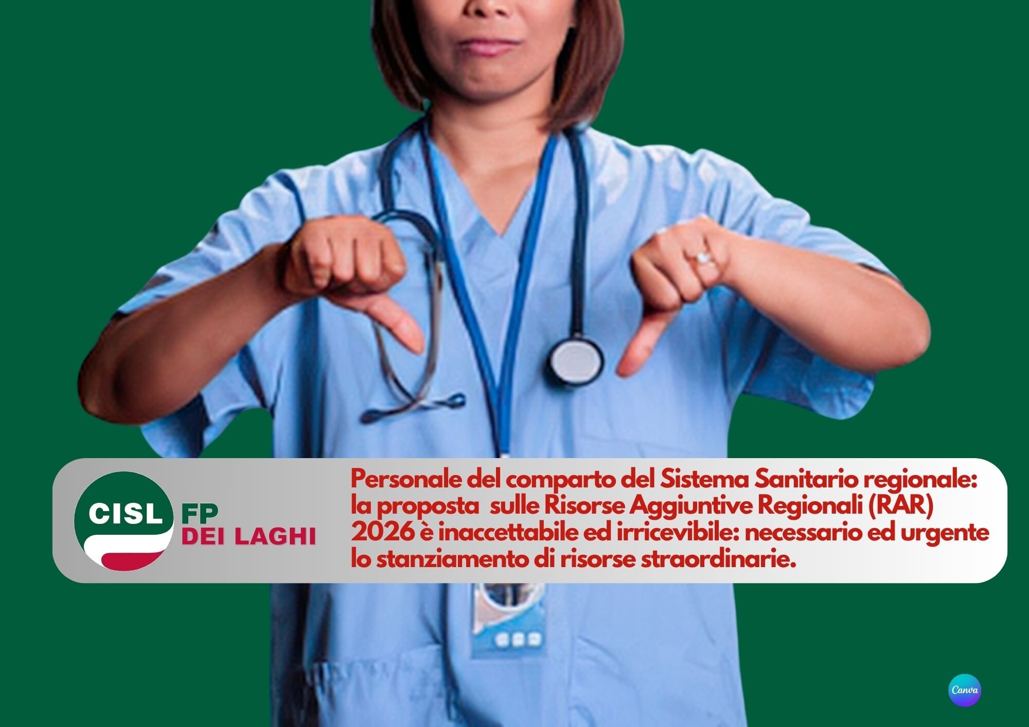 CISL FP dei laghi. Risorse Aggiuntive Regionali (RAR) 2026 personale comparto SSR: proposta inaccettabile