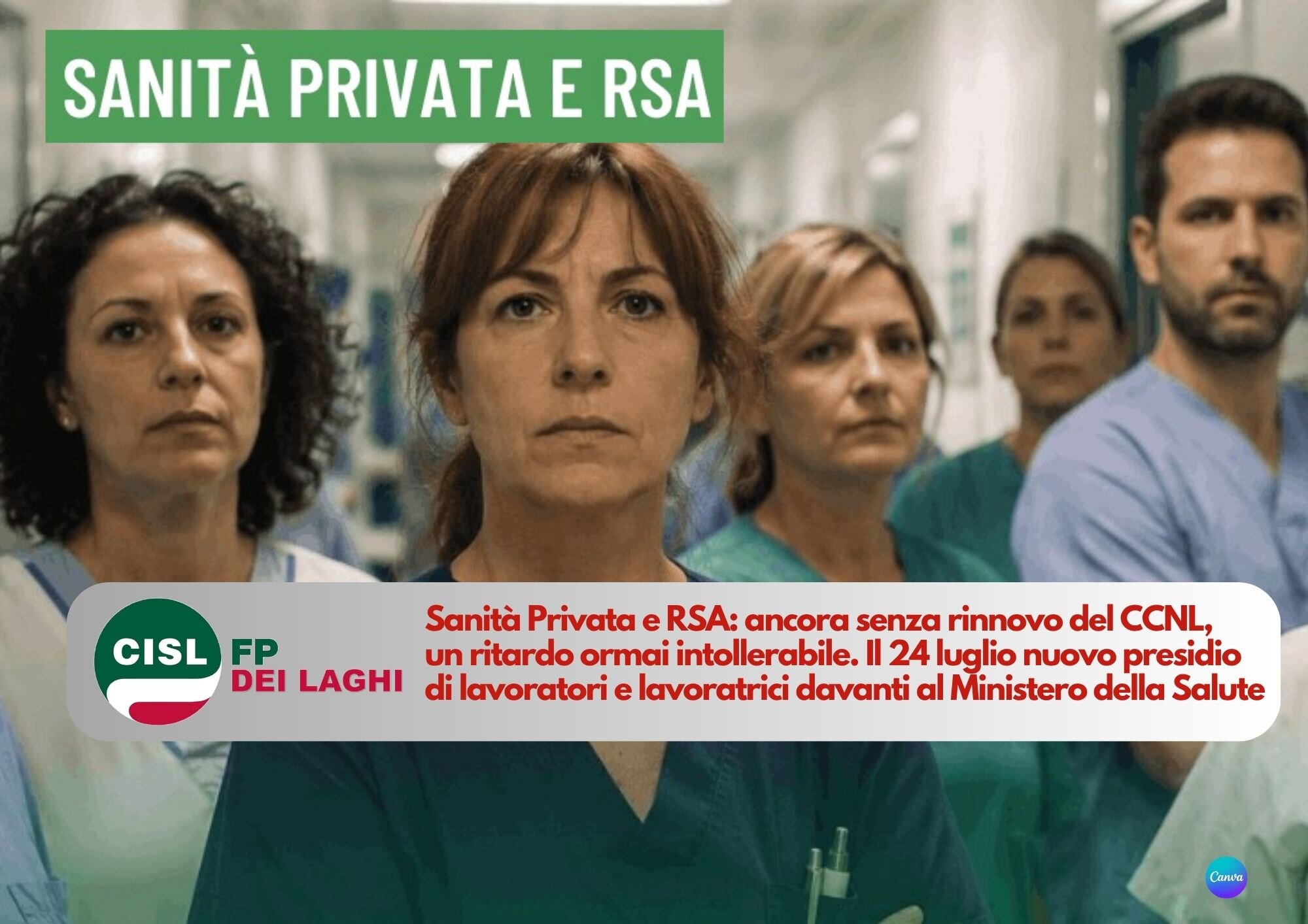 CISL FP dei laghi. Sanità Privata e RSA: Contratto ancora in stallo, il 24 luglio in presidio al Ministero della Salute
