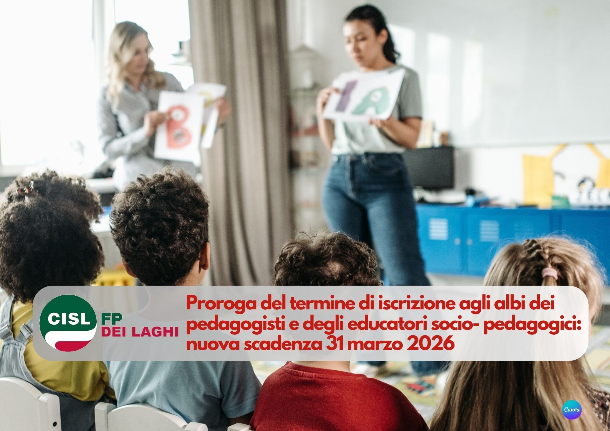 CISL FP dei laghi. Proroga termine di iscrizione agli albi dei pedagogisti e educatori socio- pedagogici