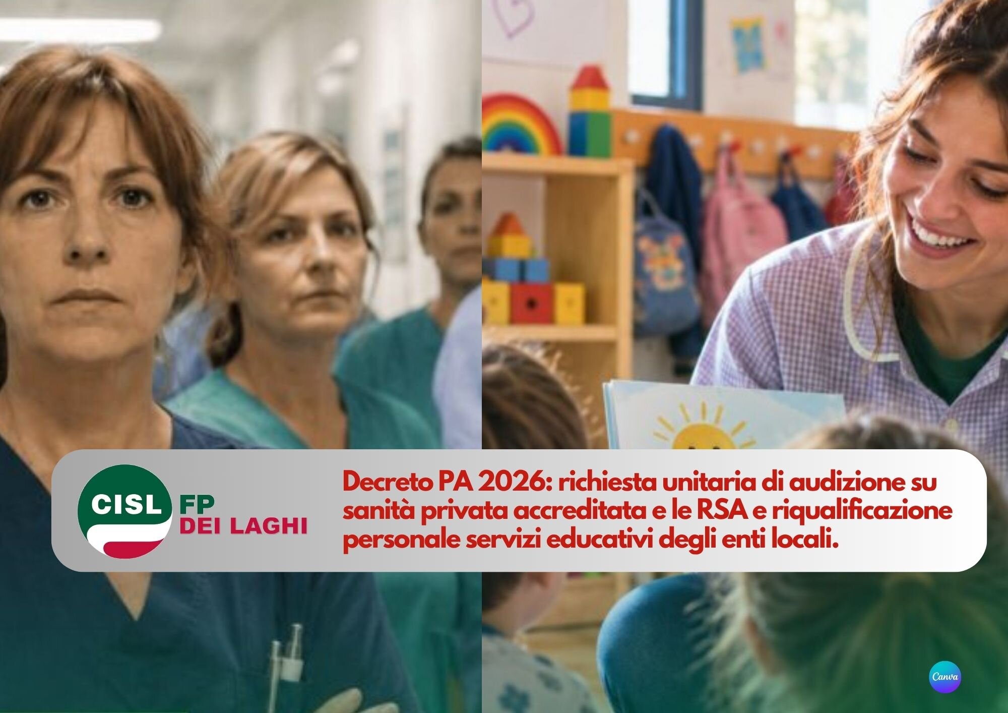 CISL FP dei laghi. Decreto PA 2026. Richiesta audizione su sanità privata e servizi educativi