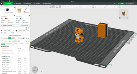 Schermata di slicer Bambu Studio aperto con modello di prova Schermata di slicer Bambu Studio aperto con modello di prova