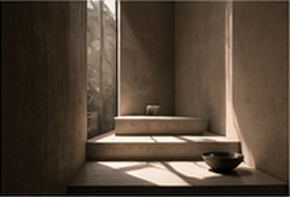 Minimal stone interior shaped by natural light and silence