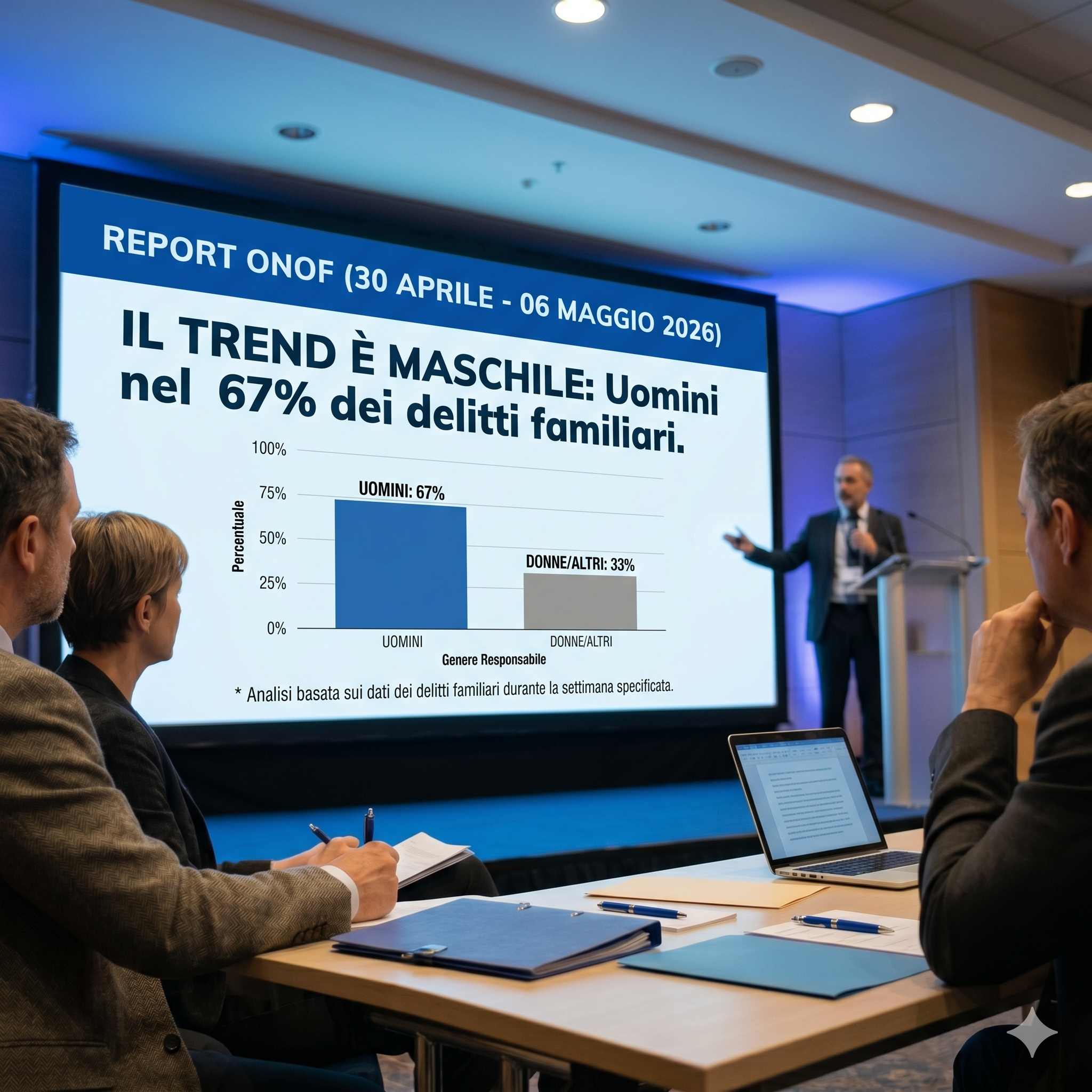 Il trend è maschile: Uomini nel 67% dei delitti familiari. Report ONOF (30 aprile-06 maggio 2026) Il trend è maschile: Uomini nel 67% dei delitti familiari. Report ONOF (30 aprile-06 maggio 2026)