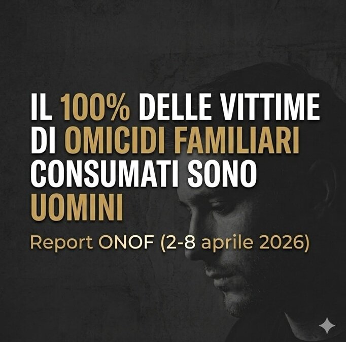 Il 100% delle vittime di omicidi familiari consumati sono uomini: Report ONOF (2-8 aprile 2026)