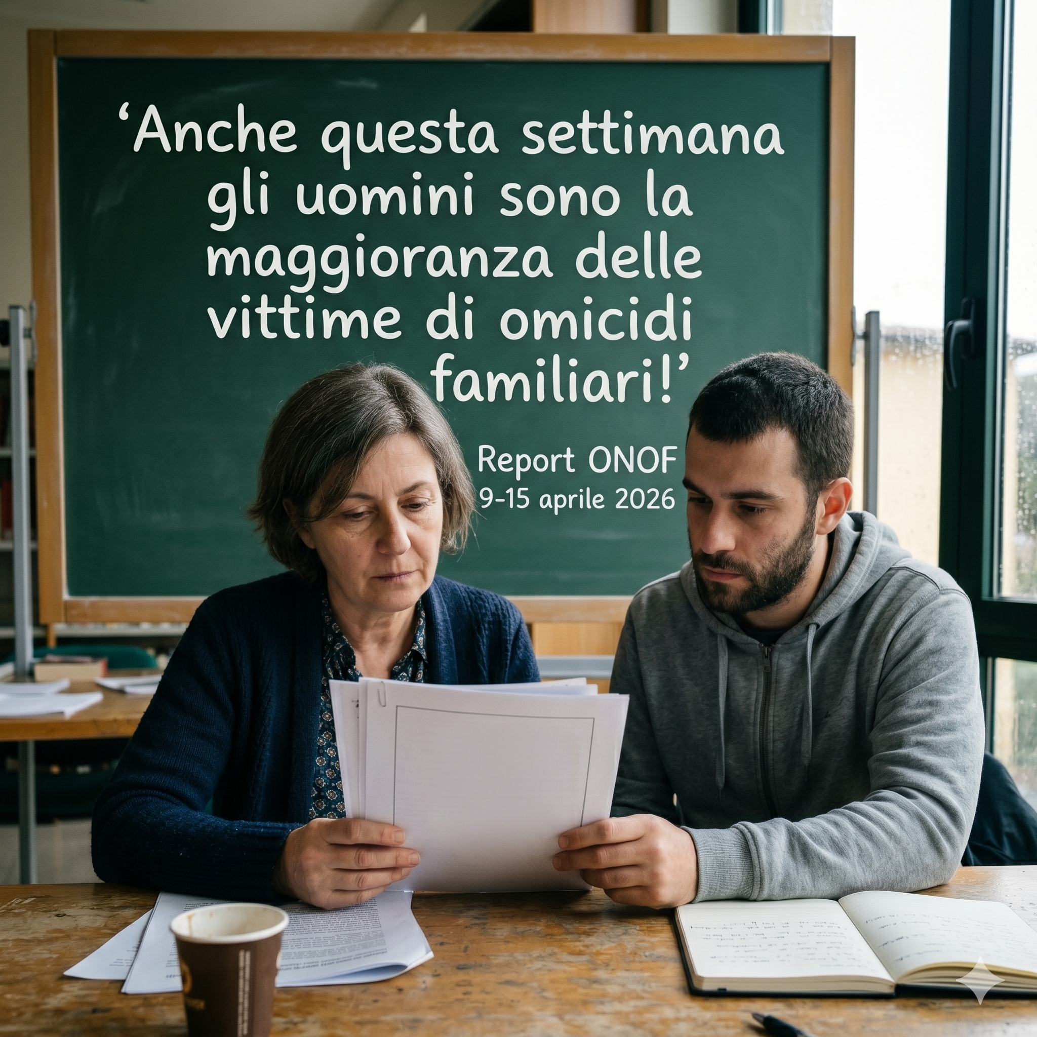 Anche questa settimana gli uomini sono la maggioranza delle vittime di omicidi familiari! Report ONOF 9-15 aprile 2026