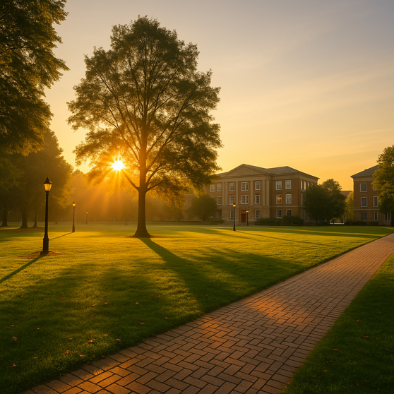 golden morning at university campus
