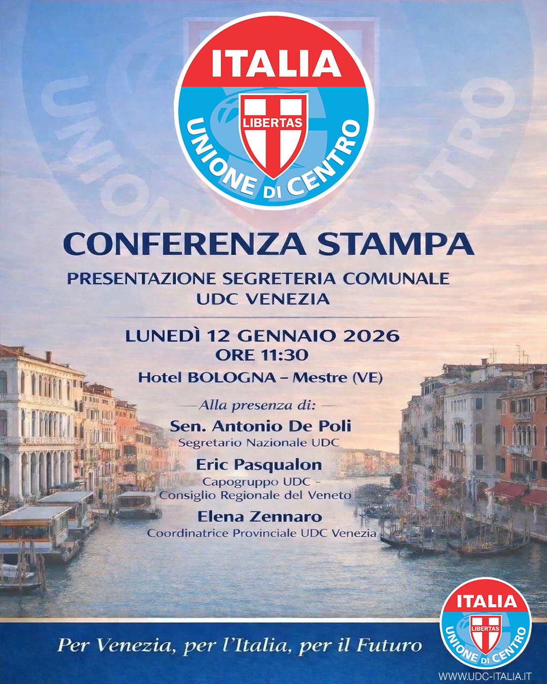 Udc: lunedì prossimo alle 11.30 conferenza stampa a Mestre, verrà presentata nuova Segreteria comunale del partito