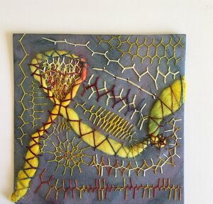 Arte tessile, couching su tessuto, cretan stitch