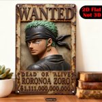 targha-zoro-one-piece-vintage-metal-wall-art-20x30-cm-in-metallo