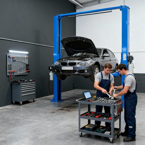 Diagnosi automotive: Officina Meccanici che lavorano