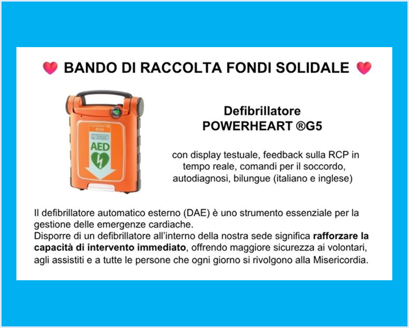 Raccolta fondi defibrillatore Raccolta fondi defibrillatore