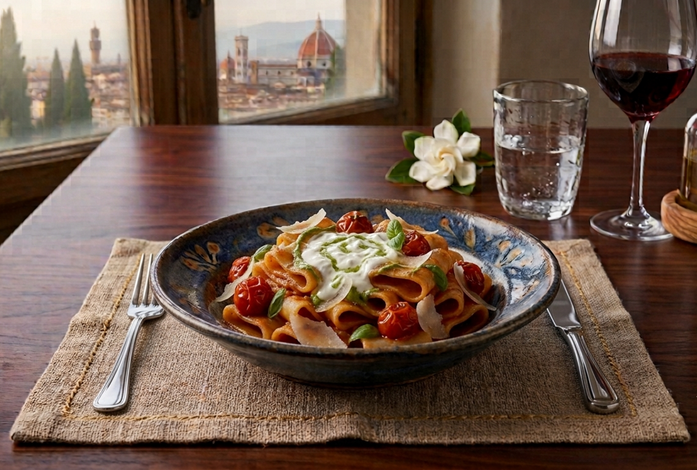 paccheri pomodoro e stracciatella