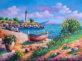 vendita quadro dipinto ad olio su tela, marina paesaggio