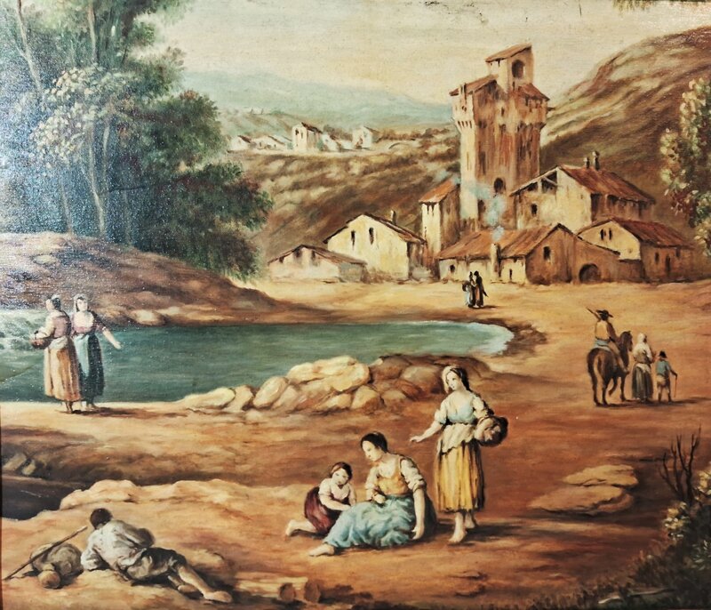 paesaggio-con-laghetto-borgo-e-figure-meta-xx