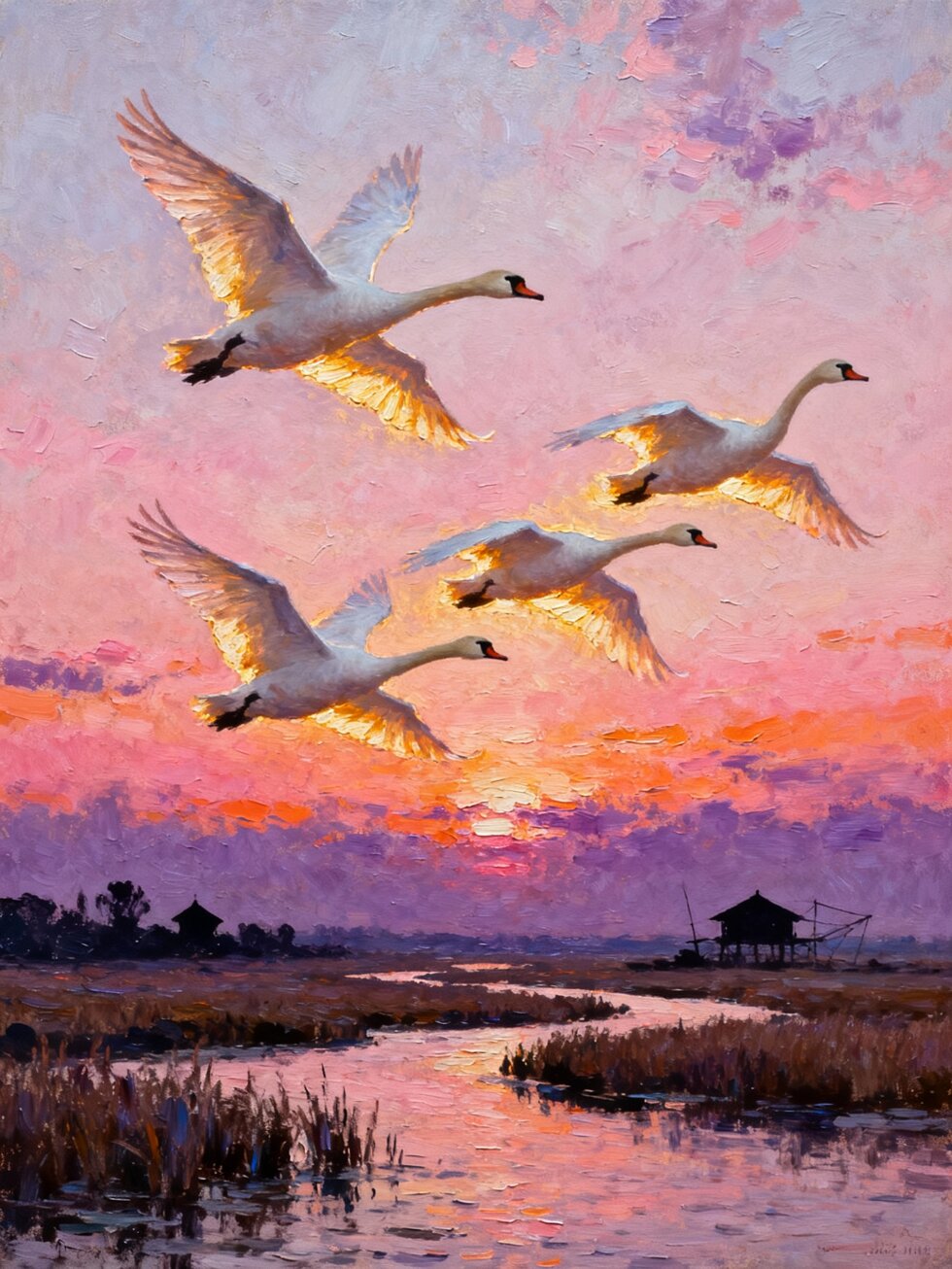 cigni in volo all'alba - disegno originale.jpeg cigni in volo all'alba - disegno originale.jpeg