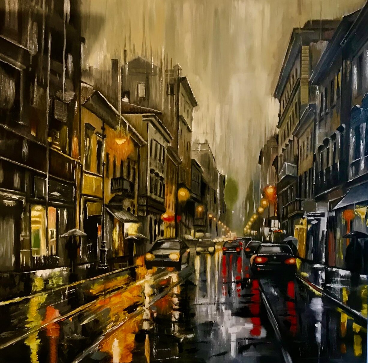 rovigo - corso del popolo notte con pioggia olio su tela 90x90x4 mar26.jpeg