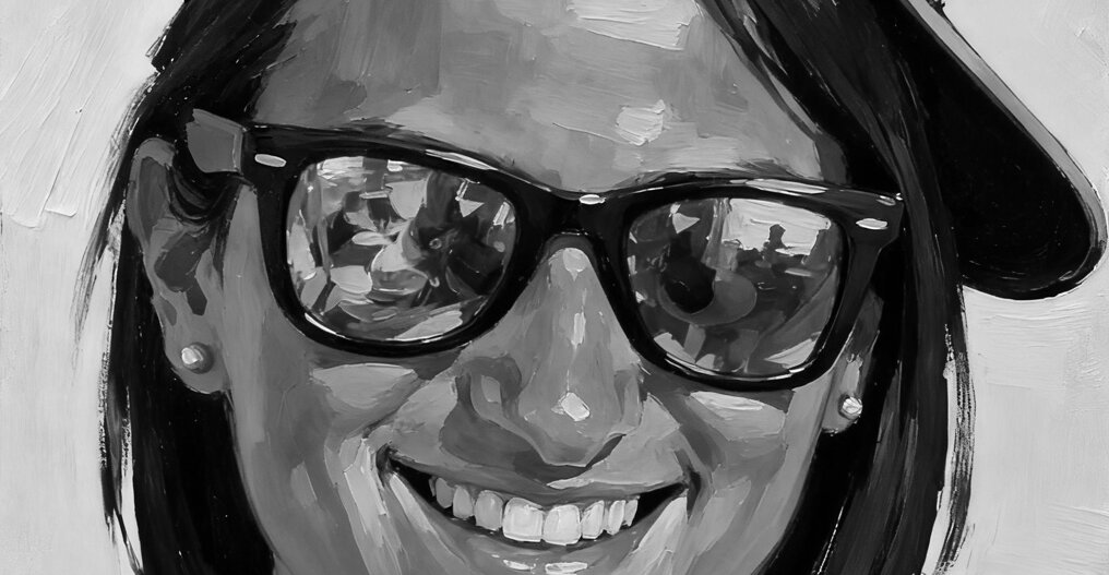 donna con occhiali e cappellino stile street art con pennellate_1 bn per banner.jpeg