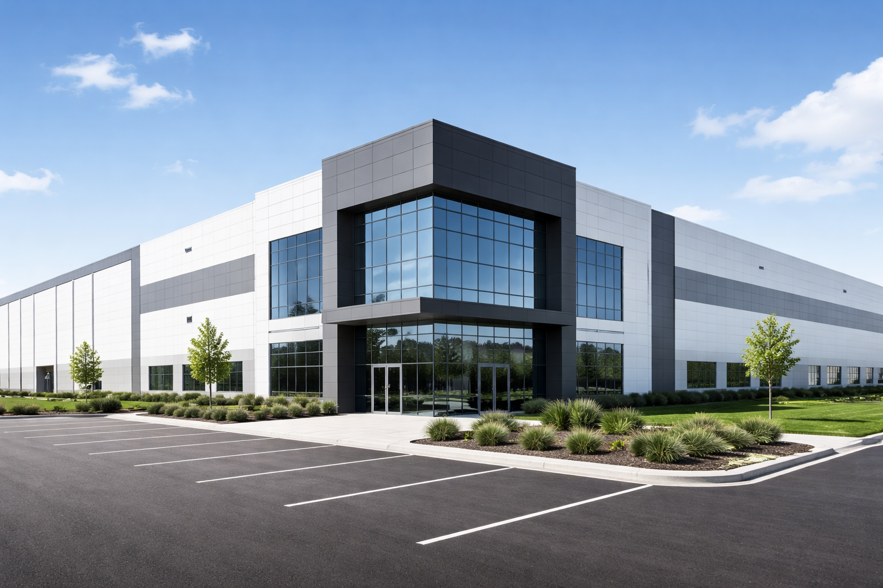 edificio industrial moderno con paesaggio curato