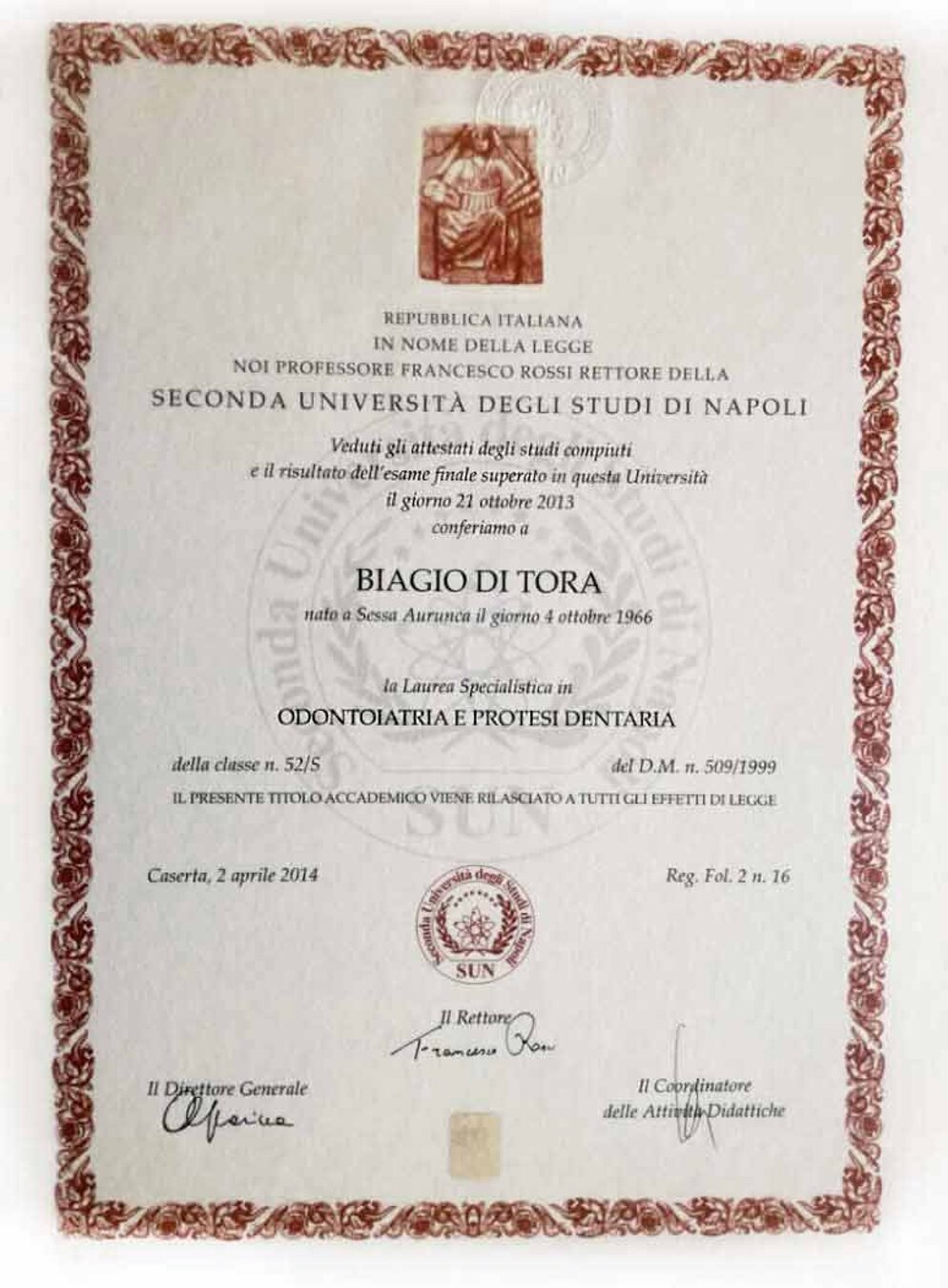 Laurea del Dottore Biagio Di Tora